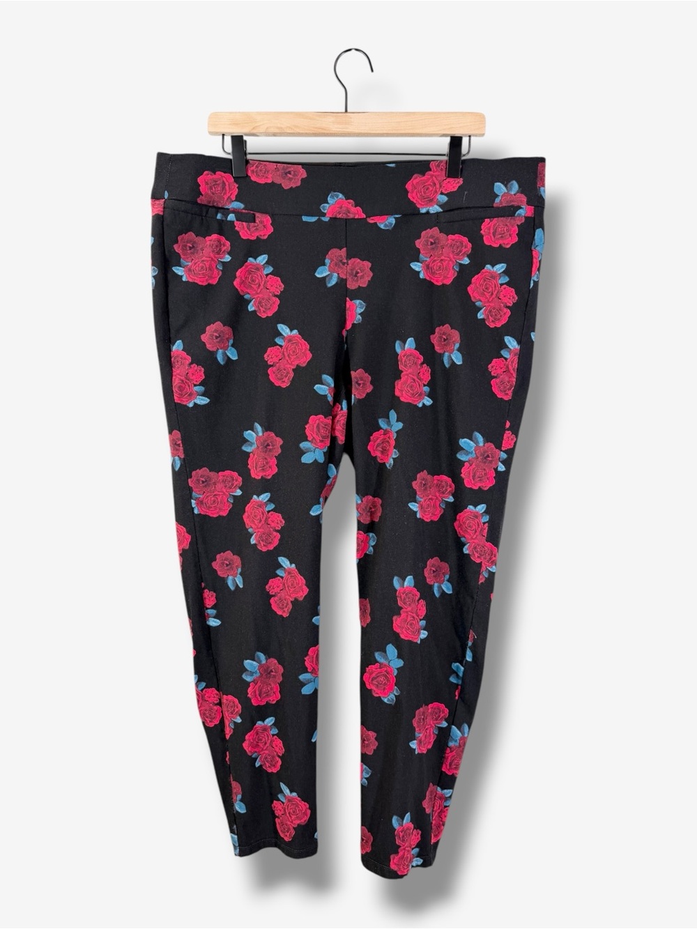 Lane Bryant The Allie Floral Rose Pants 18 Black Red Stretch Ankle Tapered
